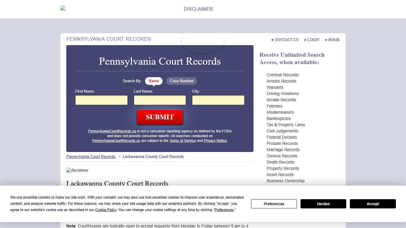 Lackawanna County Court Records PennsylvaniaCourtRecords.us